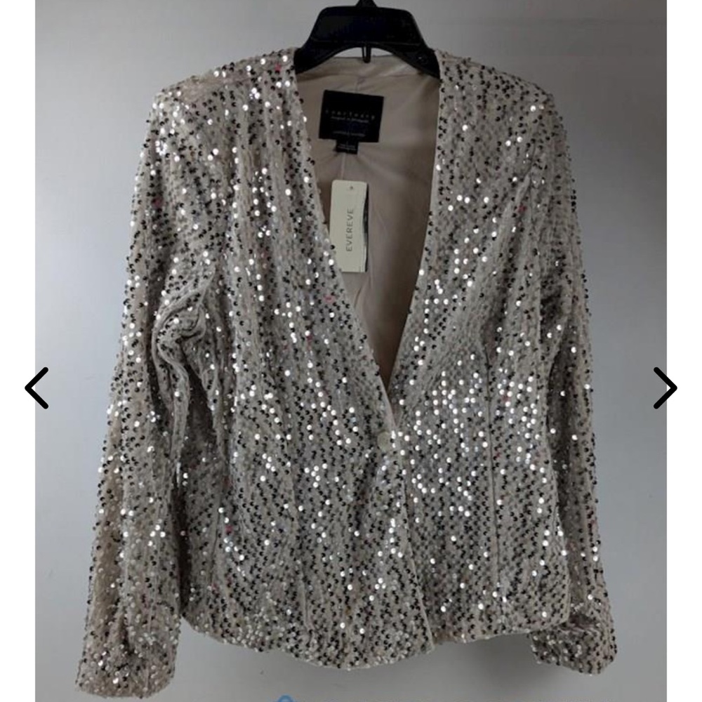 Sanctuary Sequin Blazer in Silver and Cream